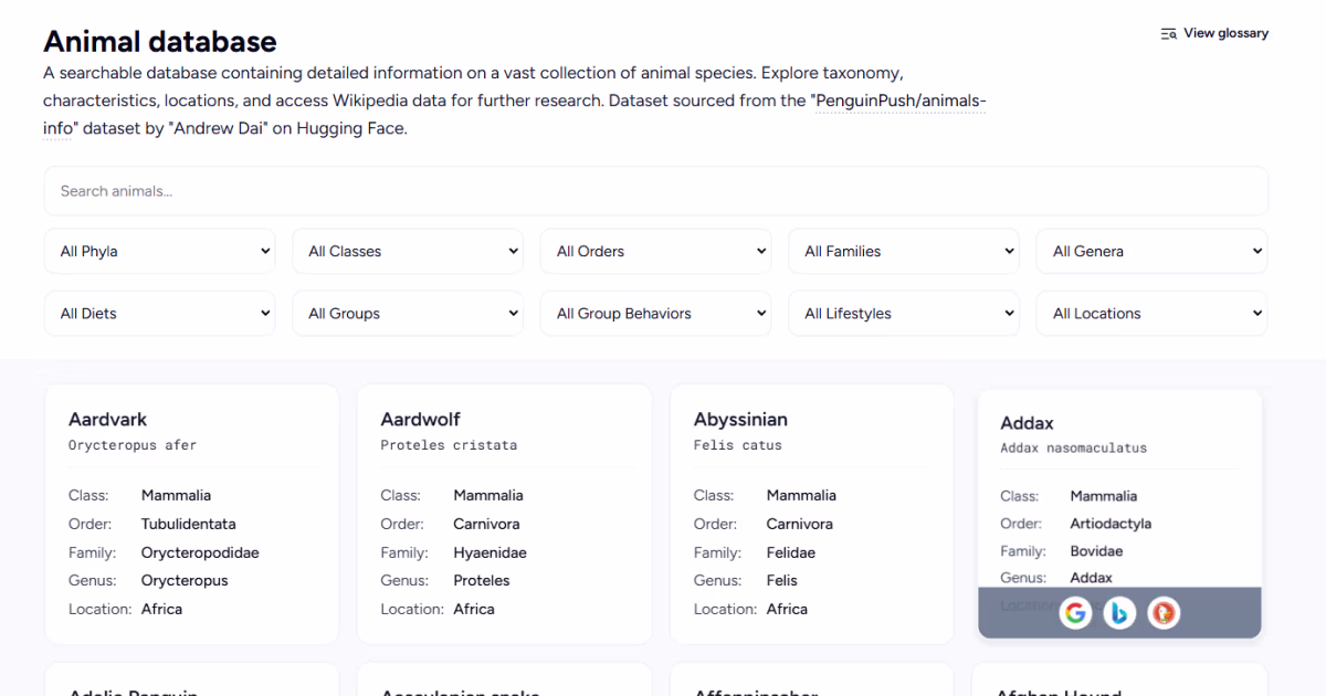 Animal database